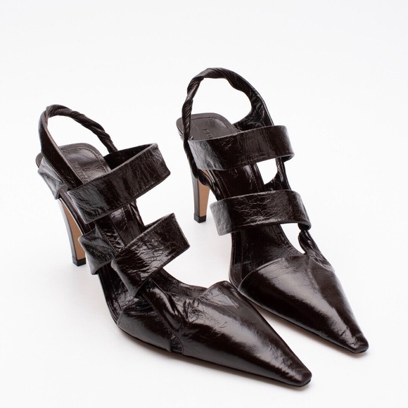 New The Point Leather Slingback ShoesEU39.5 Crushed available in 9.5 black - Picture 2 of 9